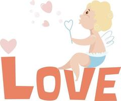 Vector illustration for Valentine's Day cupid blowing bubbles