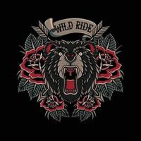 Ilustración del logotipo de wild ride en estilo de tatuaje tradicional