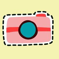 Pink camera icon isolated on yellow background. vector