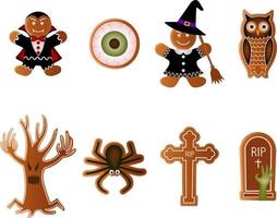 conjunto, de, halloween, galletas de jengibre, vector