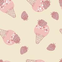 Strawberry ice cream seamless pattern for decor and design vector