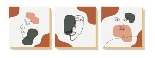 composiciones de arte de línea de rostro minimalista abstracto contemporáneo de moda vector