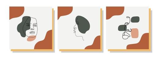 hand painted abstract minimalist face line wall decoration vector