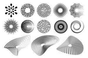 elementos de diseño circular y formas. patrón de punto líquido que fluye de semitono vector