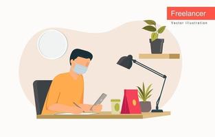 A man with laptop at the home. Freelance concept. vector