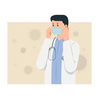 Doctor wearing medical mask and stethoscope vector illustration.