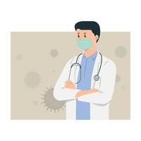 Doctor wearing medical mask and stethoscope. vector