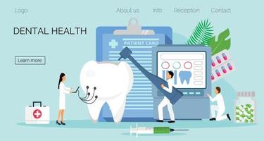 pequeños dentistas trabajan, tratan la enfermedad de los dientes. concepto de vector de salud dental