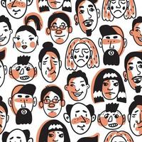 Seamless pattern of many different human faces vector