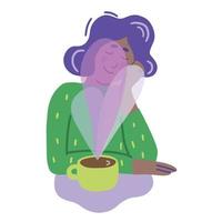Female character having a calming drink vector