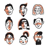 Set of nine different human faces with various expressions vector