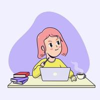 Cute studying girl illustration design vector