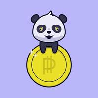 Cute panda with gold coin illustration vector