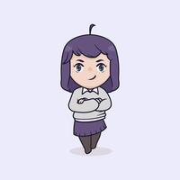 Cute chibi school girl illustration vector