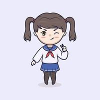 Cute chibi school girl illustration vector