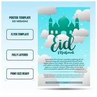 eid mubarak flyer templates with skyblue backgrounds vector