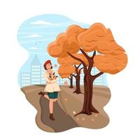 Girl in a coat and beret walking in the autumn park autumn landscape vector