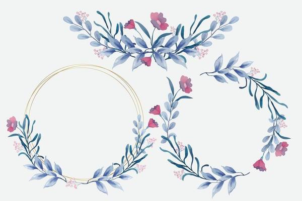 Blue Floral Frames in Watercolor Style