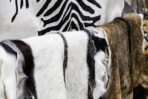 Animal skins at a craft market photo