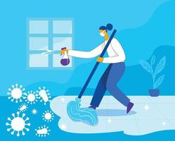 Girl cleaning house illustration concept vector