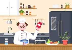 Chef Is Cooking In The Kitchen Background vector