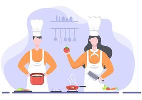 Chef Is Cooking In The Kitchen Background vector