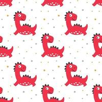 Cheerful red dinosaur seamless pattern vector