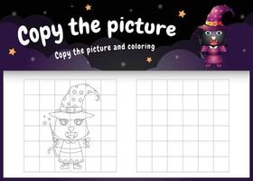 copy the picture kids game and coloring page with a cute black cat vector