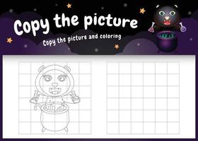Copie la imagen del juego para niños y la página para colorear con un lindo gato negro vector