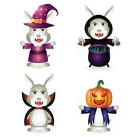 cute rabbit with costume halloween character collection vector