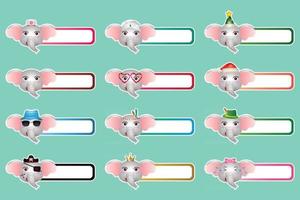 Set of cute elephant sticker labels name or tags collection vector