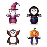 cute penguin with costume halloween character collection vector