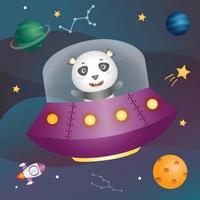 Cute panda in the space galaxy vector