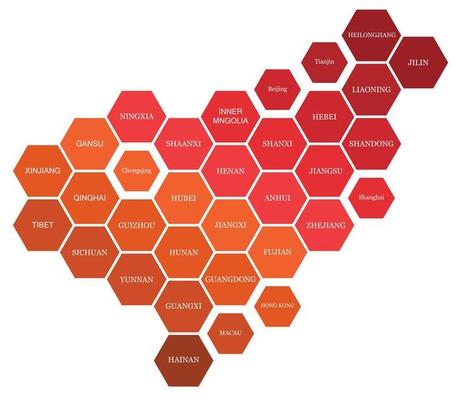 China political map divide by state colorful hexagon geometry.
