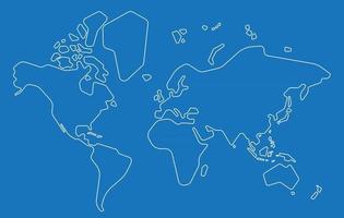 mapa del mundo del vector del esquema del estilo de la simplicidad en fondo azul.