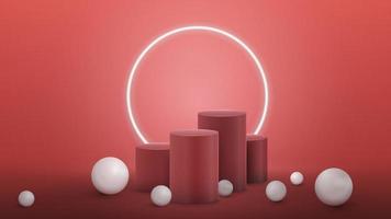 Winners cylindrical pedestals with large white realistic sphere around vector