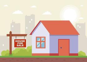 sign indicating the sale of the house. flat vector illustration.