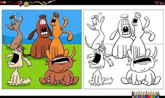 cartoon howling dogs group coloring book page vector