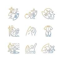 Surface water sport gradient linear vector icons set