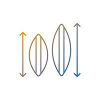 Choosing surfboard size gradient linear vector icon