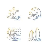 Surfboarding gradient linear vector icons set