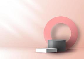 3D realistic pink and gray color geometric shape podium vector