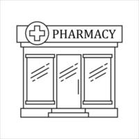 Pharmacy building line medicine concept. Architectural form vector