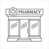 Pharmacy building line medicine concept. Architectural form vector