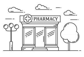 Pharmacy building line medicine concept. Architectural form vector