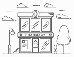 Pharmacy building line medicine concept. Architectural form vector