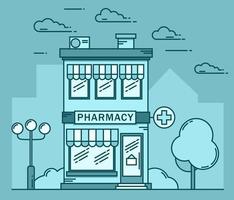 Pharmacy building medicine concept. Architectural vector