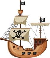 Barco pirata en estilo de dibujos animados aislado sobre fondo blanco.