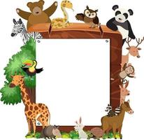 Empty wooden frame with various wild animals vector