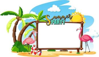 Empty banner board with flamingo on the beach isolated vector